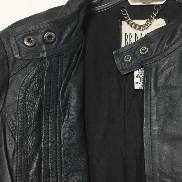 BB Dakota Blue/Gray Leather Moto Jacket, Size L - Picture 5 of 13